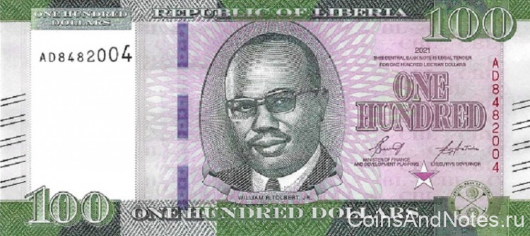 100 долларов 2021 года. Либерия. р W41