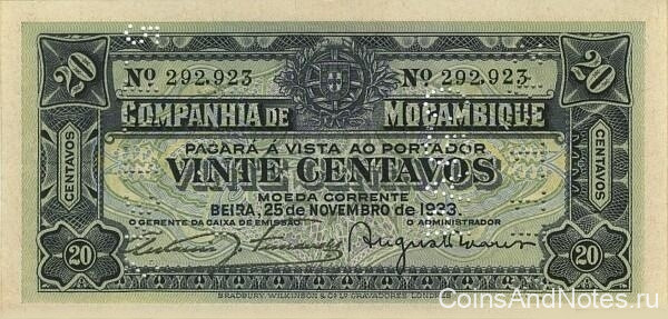 20 центов 25.11.1933 года. Мозамбика Beira. рR29