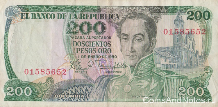 200 песо 01.01.1980 года. Колумбия. р419