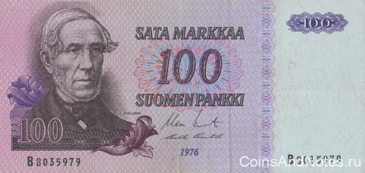 100 марок 1976 года. Финляндия. р109а(17)