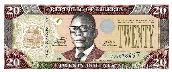 20 долларов 2011 года. Либерия. р28f