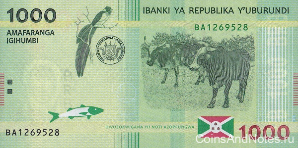 1000 франков 15.01.2015 года. Бурунди. р51