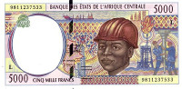 5000 франков 1998 года. Габон. р404Lb