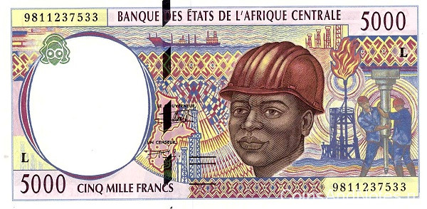 5000 франков 1998 года. Габон. р404Lb