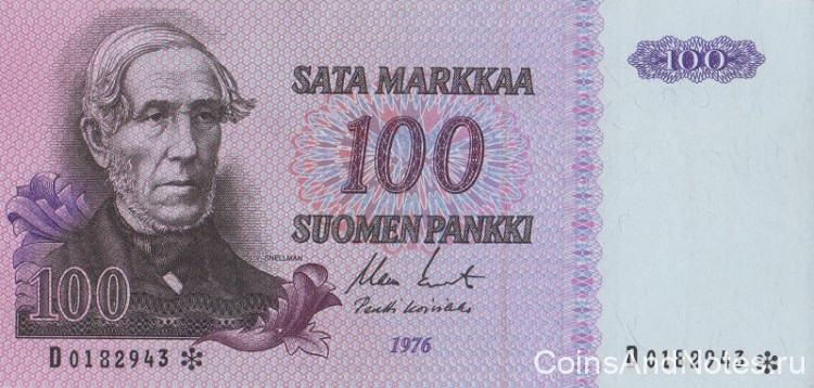 100 марок 1976 года. Финляндия. р109а(20)