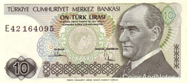 10 лир 1970 года. Турция. р193(2)