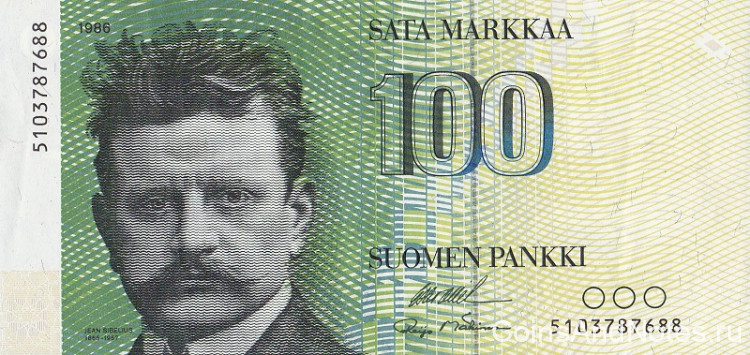 100 марок 1986 года. Финляндия. р115а(34)