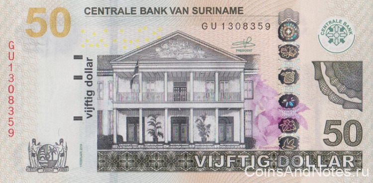 50 долларов 2019 года. Суринам. р165