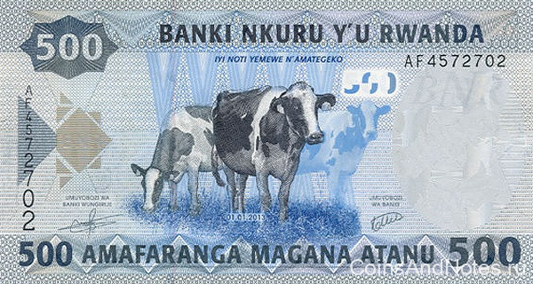 500 франков 01.01.2013 года. Руанда. р38