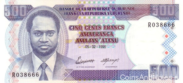 500 франков 1995 года. Бурунди. р37A