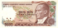 5000 лир 1970 года. Турция. р198