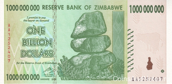 1 миллиард долларов 2008 года. Зимбабве. р83