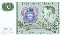 10 крон 1990 года. Швеция. р52е