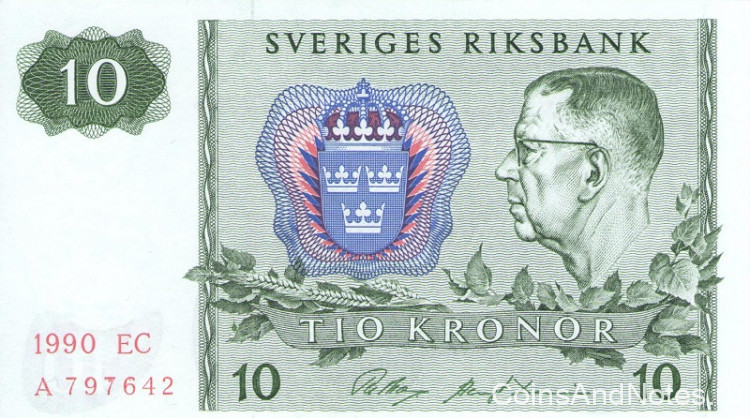 10 крон 1990 года. Швеция. р52е