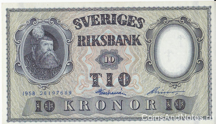 10 крон 1958 года. Швеция. р43f(6)