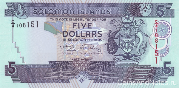 5 долларов 2004-2009 годов. Соломоновы острова. р26(2)