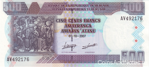 500 франков 2007 года. Бурунди. р38d