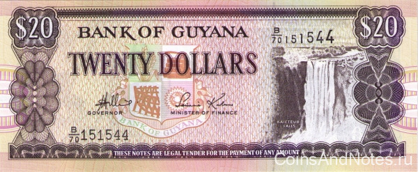 20 долларов 1996-2016 годов. Гайана. р30d