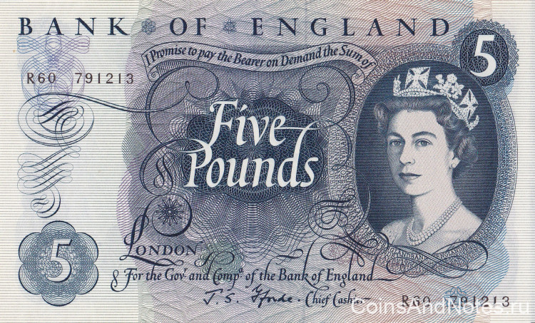 5 фунтов 1963-1971 годов. Великобритания. р375b