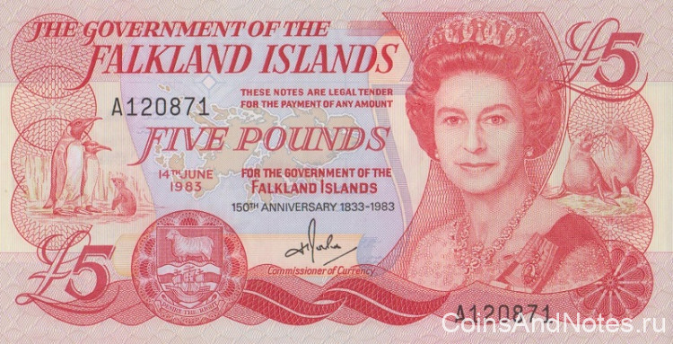 5 фунтов 1983 года. Фолклендские острова. р12