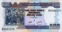 500 франков 2011 года. Бурунди. р45b