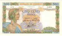 Банкнота 500 франков 01.10.1942 года. Франция. р95b