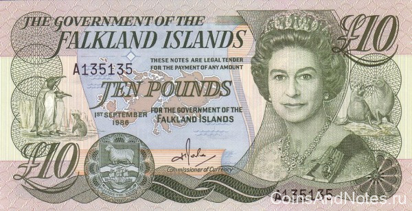 10 фунтов 1986 года. Фолклендские острова. р14
