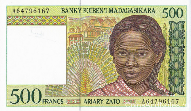 500 франков 1994 года. Мадагаскар. р75а