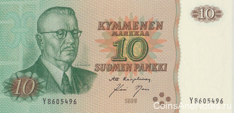 10 марок 1980 года. Финляндия. р111а(6)