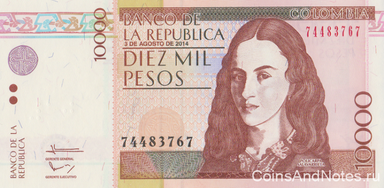 10000 песо 2014 года. Колумбия. р453