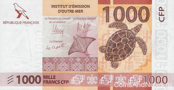 1000 франков 2014 года. Тихоокеанские территории. р6