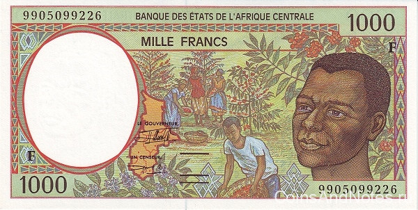 1000 франков 1999 года. ЦАР. р302Ff