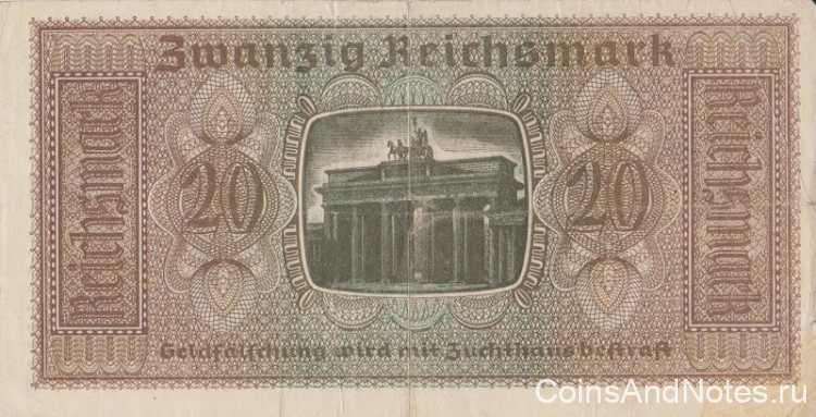 20 рейхсмарок 1940-1945 годов. Германия. Оккупированные территории. рR139