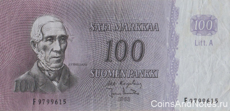 100 марок 1963 года. Финляндия. р106а(16)