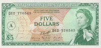 Банкнота 5 долларов 1965 года. Карибские острова. р14i