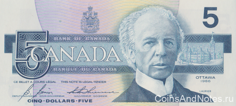 5 долларов 1986 года. Канада. р95с