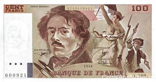 100 франков 1990 года. Франция. р154е