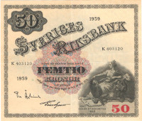 50 крон 1959 года. Швеция. р47а 50 крон 1959 года. Швеция. р47а