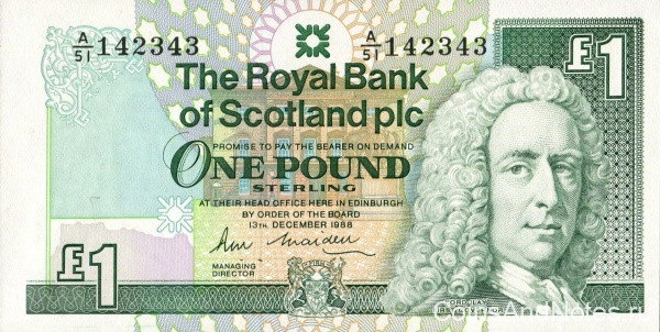 1 фунт 1988 года. Шотландия. р351а