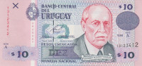 Банкнота 10 песо 1998 года. Уругвай. р81