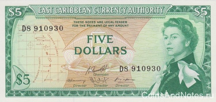 5 долларов 1965 года. Карибские острова. р14h(2)
