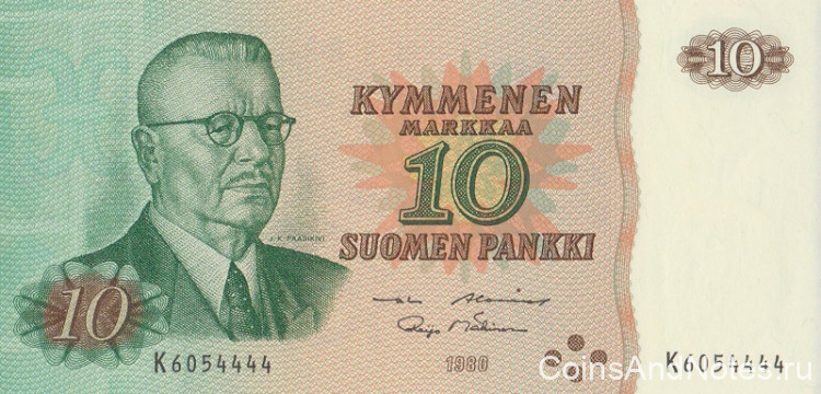 10 марок 1980 года. Финляндия. р111а(39) 10 марок 1980 года. Финляндия. р111а(39)