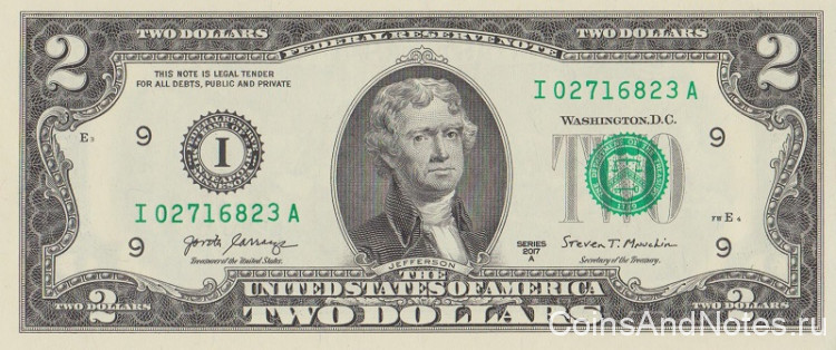 2 доллара 2017 года. США. рw545(I)