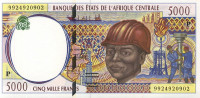 5000 франков 1999 года. Чад. р604Pe