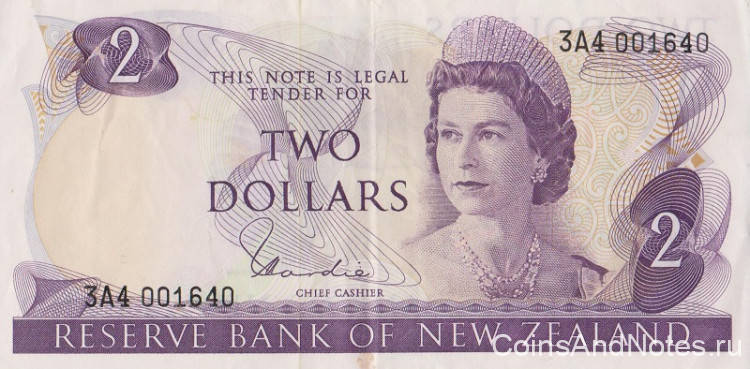 2 доллара 1967-1981 годов выпуска. Новая Зеландия. р164d