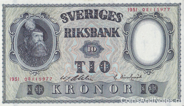 10 крон 1951 года. Швеция. р40l(1)