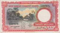 Банкнота 20 шиллингов 1957 года. Британская Западная Африка. р10а