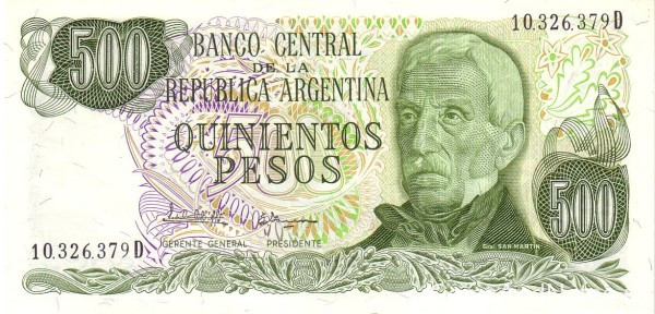 500 песо 1972-1982 годов. Аргентина. р303с
