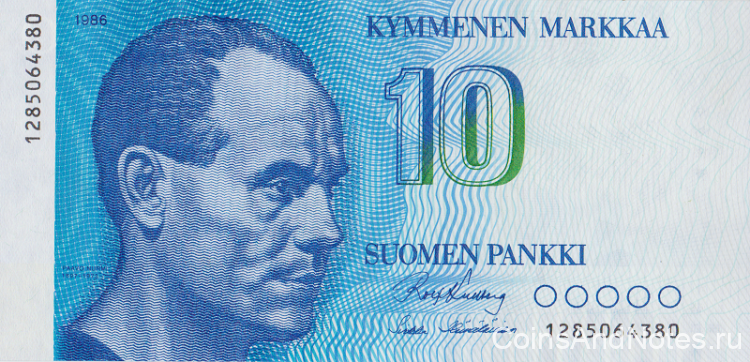 10 марок 1986 года. Финляндия. р113а(11)