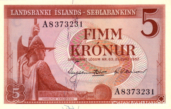 5 крон 21.06.1957 года. Исландия. р37b